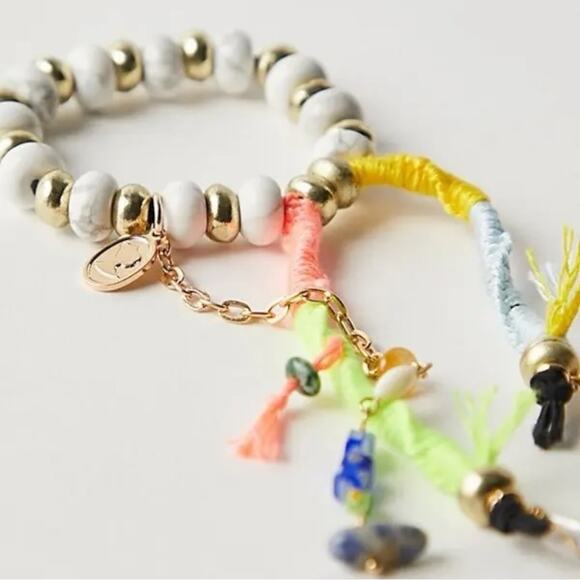 Free People Ariana Ost Dripping In Sun Hair Tie in White Multi NWT Bracelet Boho